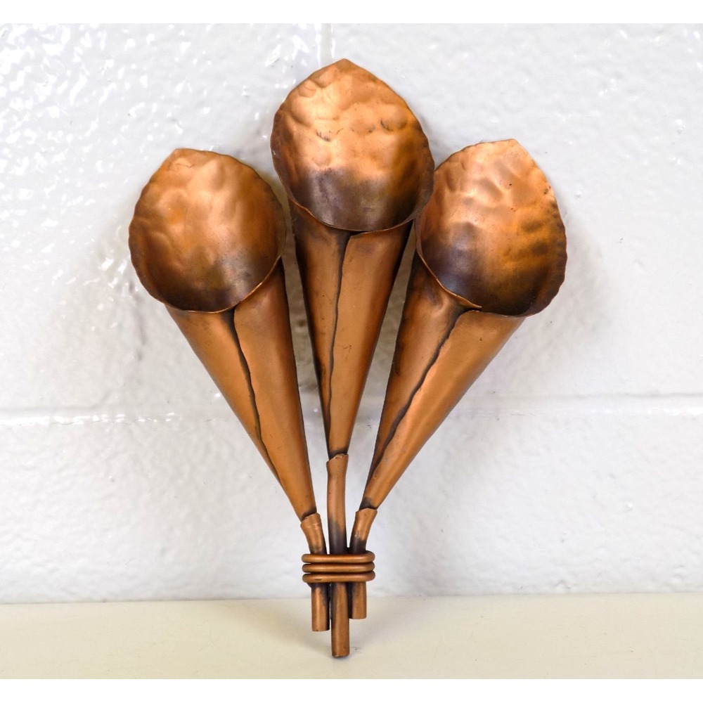 VTG Hand Hammered Chippewa Copper Calla Lily Wall Art Vase Burwood Products USA